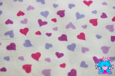 Eigenproduktion Digitaldruck Minky Hearts rosa lila 3mm - kunst&garn